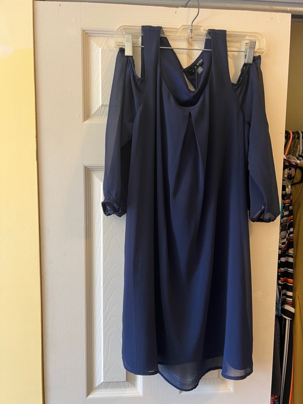 As U Wish Navy Blue Cold-Shoulder Long Sleeve Dress
